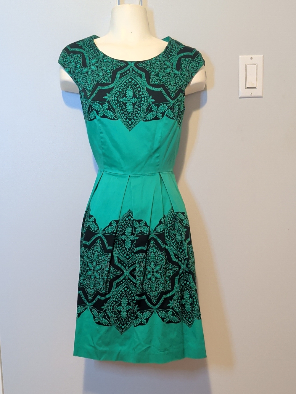 Tristan Turquoise and Black Patterned Midi Dress